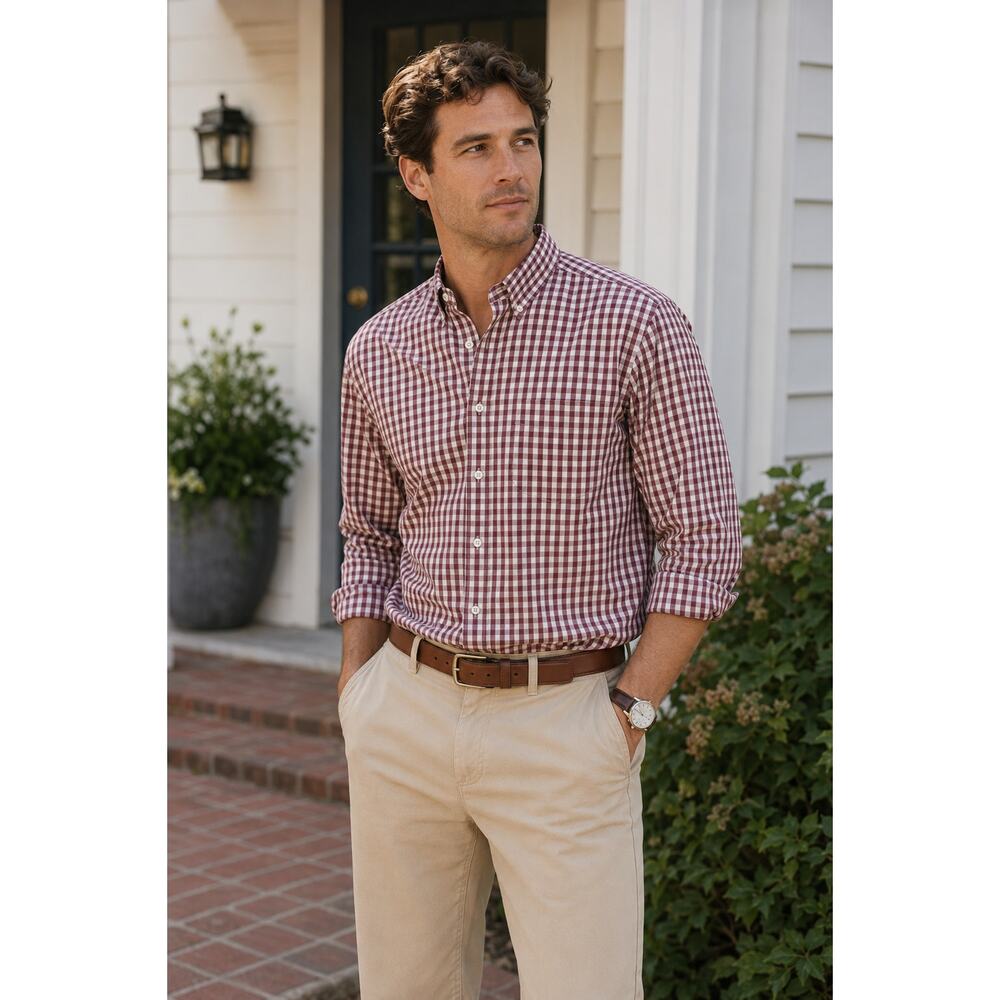 The Territory Ahead Mens Medium Red Gingham Button Down Shirt Cotton Casual